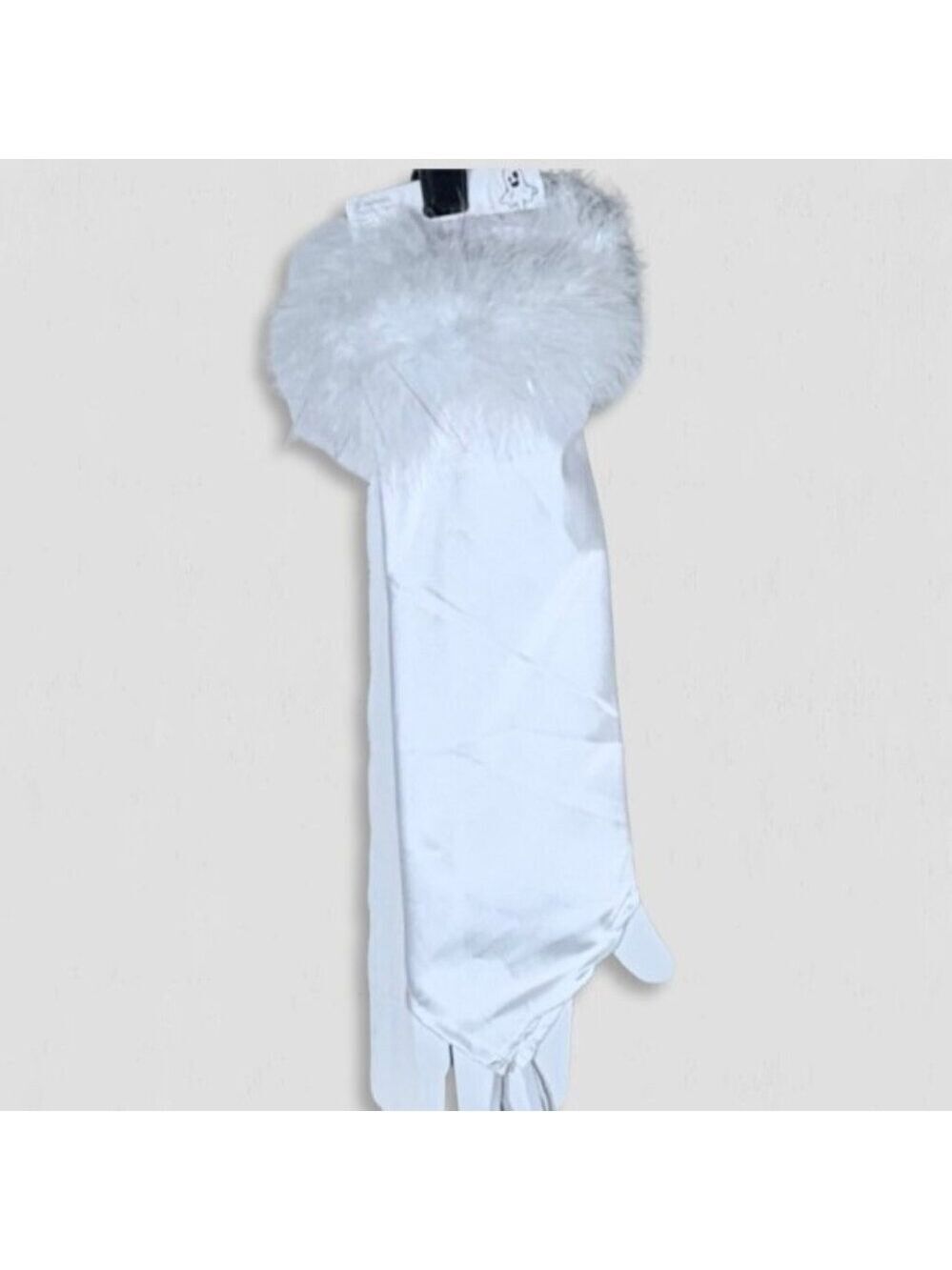 Feathered Wrist Trim Fingerless Gloves White Angel Costume OS